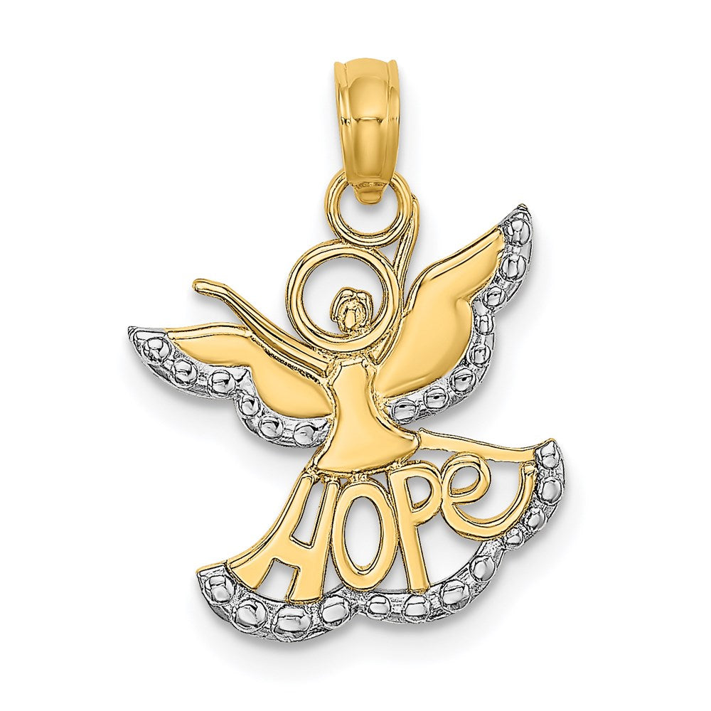 and Rhodium Polished and Textured Cut-Out HOPE Angel Charm - WBC