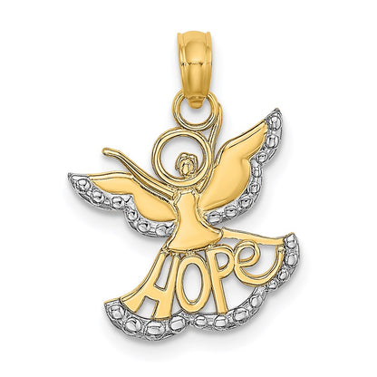and Rhodium Polished and Textured Cut-Out HOPE Angel Charm - WBC