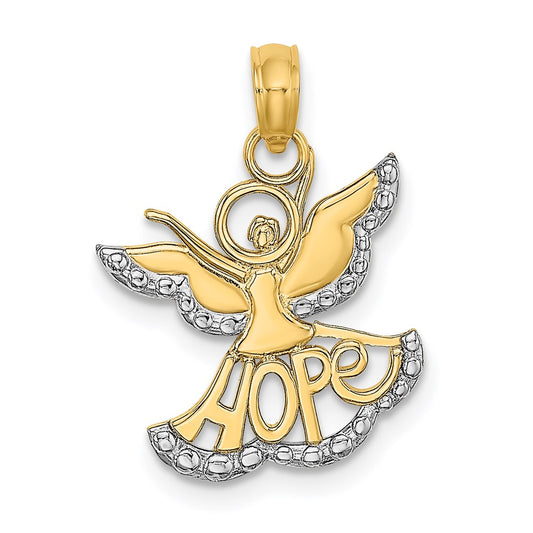 and Rhodium Polished and Textured Cut-Out HOPE Angel Charm - WBC