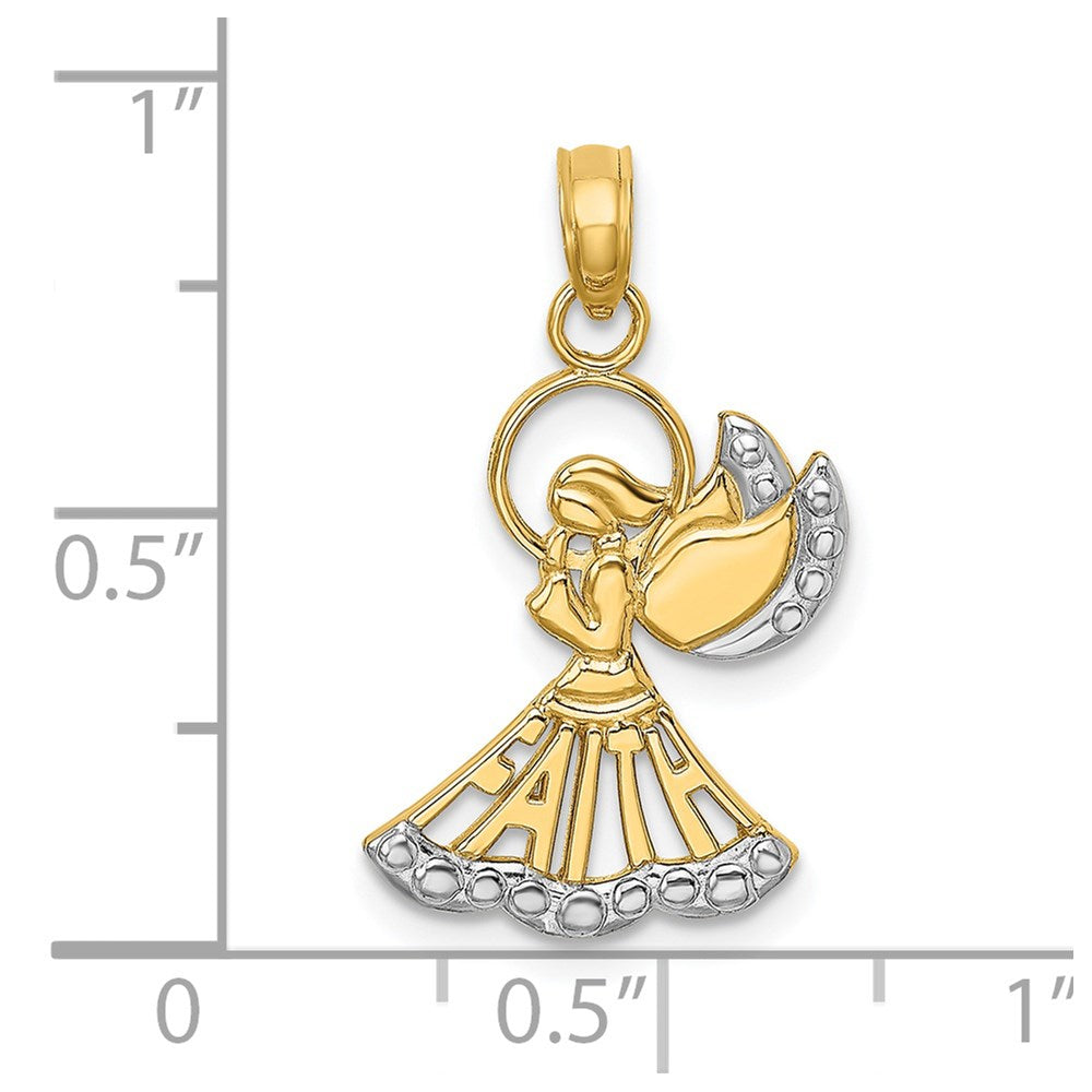 and Rhodium Polished and Textured FAITH Angel Pendant - WBC