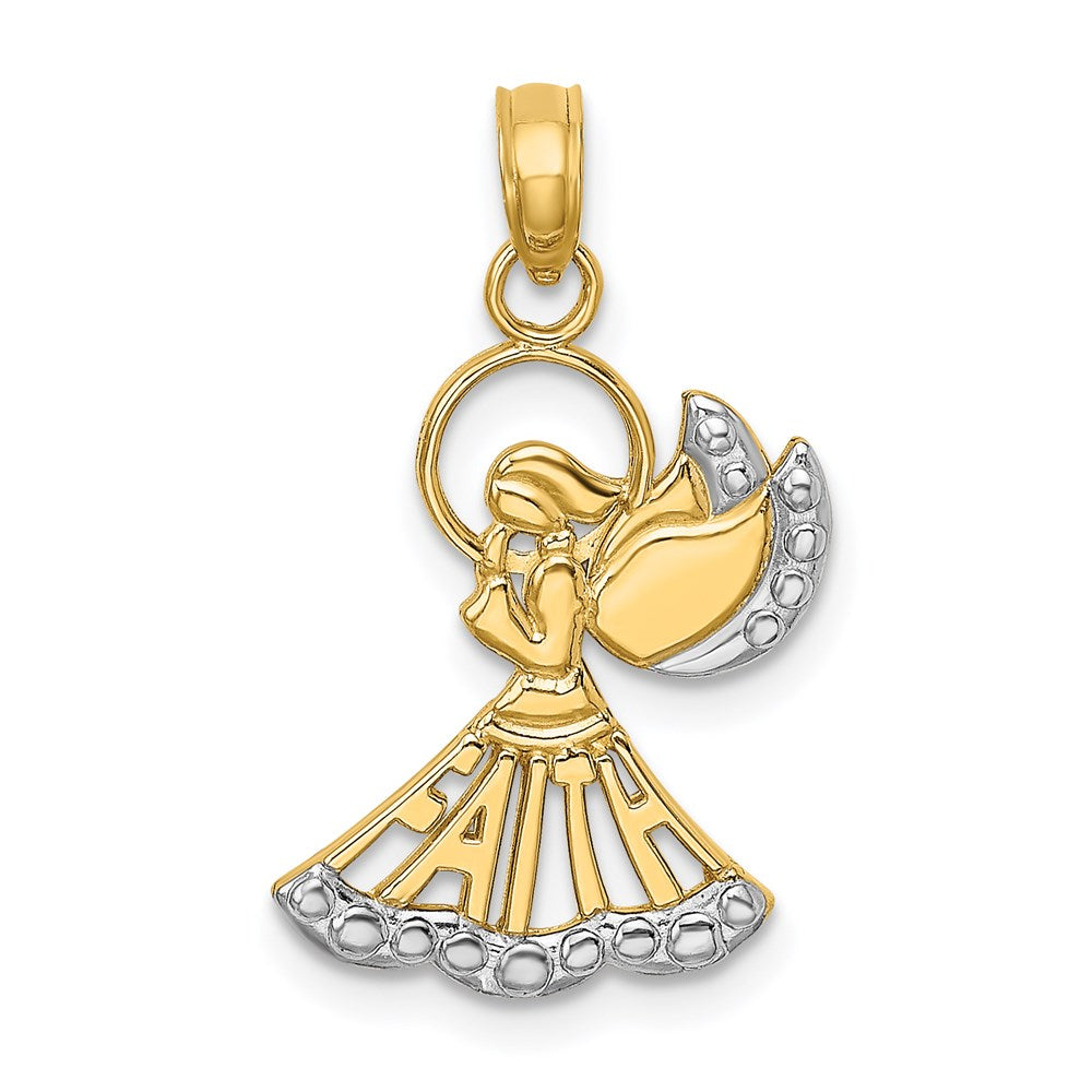 and Rhodium Polished and Textured FAITH Angel Pendant - WBC