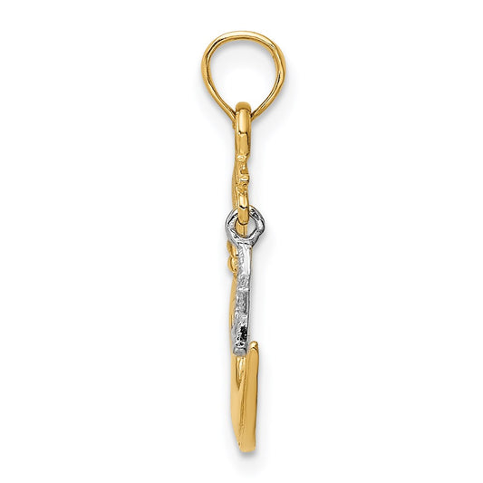 Two-Tone Polished Half Moon and Dangle Star Pendant - WBC
