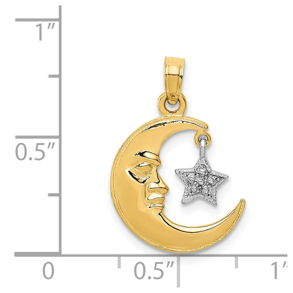 Two-Tone Polished Half Moon and Dangle Star Pendant - WBC