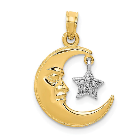 Two-Tone Polished Half Moon and Dangle Star Pendant - WBC