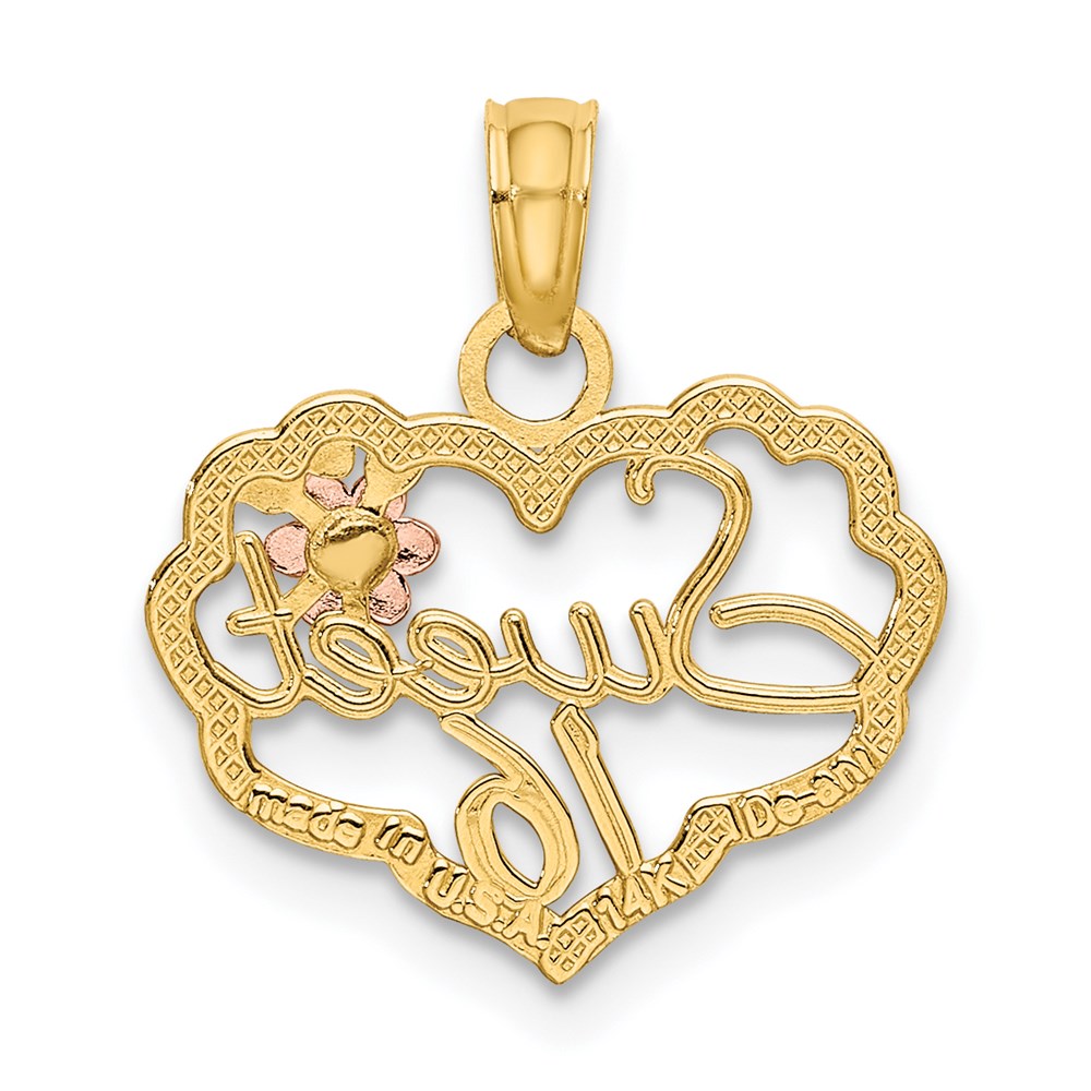 Two-Tone SWEET 16 Heart with Flower Charm - WBC
