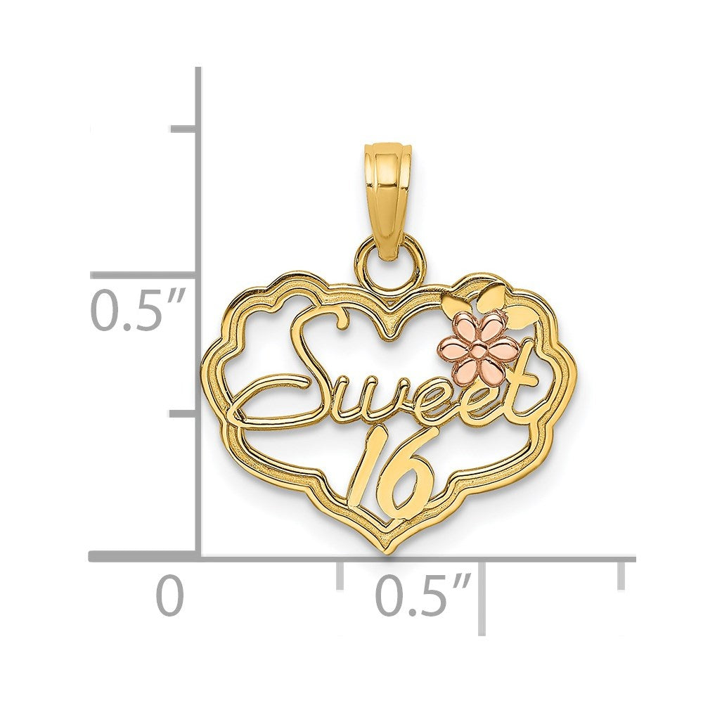 Two-Tone SWEET 16 Heart with Flower Charm - WBC