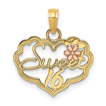 Two-Tone SWEET 16 Heart with Flower Charm - WBC