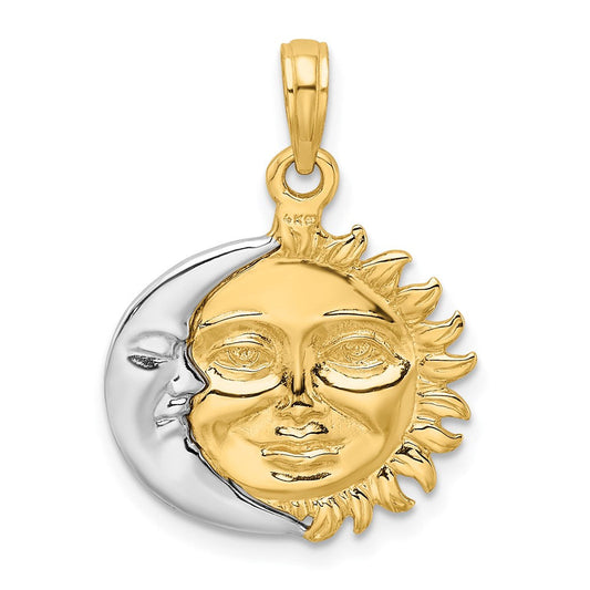 14K Two-Tone Gold Phoebe Polished Reversible Sun & Moon Pendant, 18mm