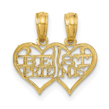 Polished 2-Piece Break-Apart BEST FRIENDS Hearts Pendant - WBC
