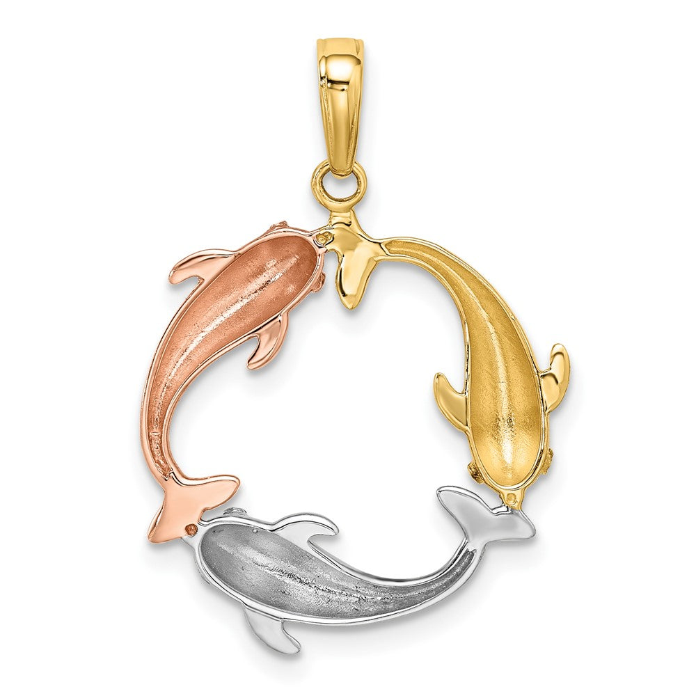 Tri-color Triple Dolphin Circle Pendant - WBC