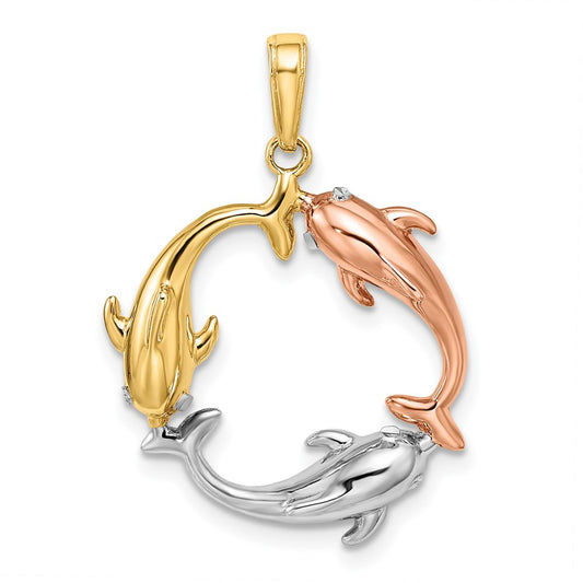 Tri-color Triple Dolphin Circle Pendant - WBC