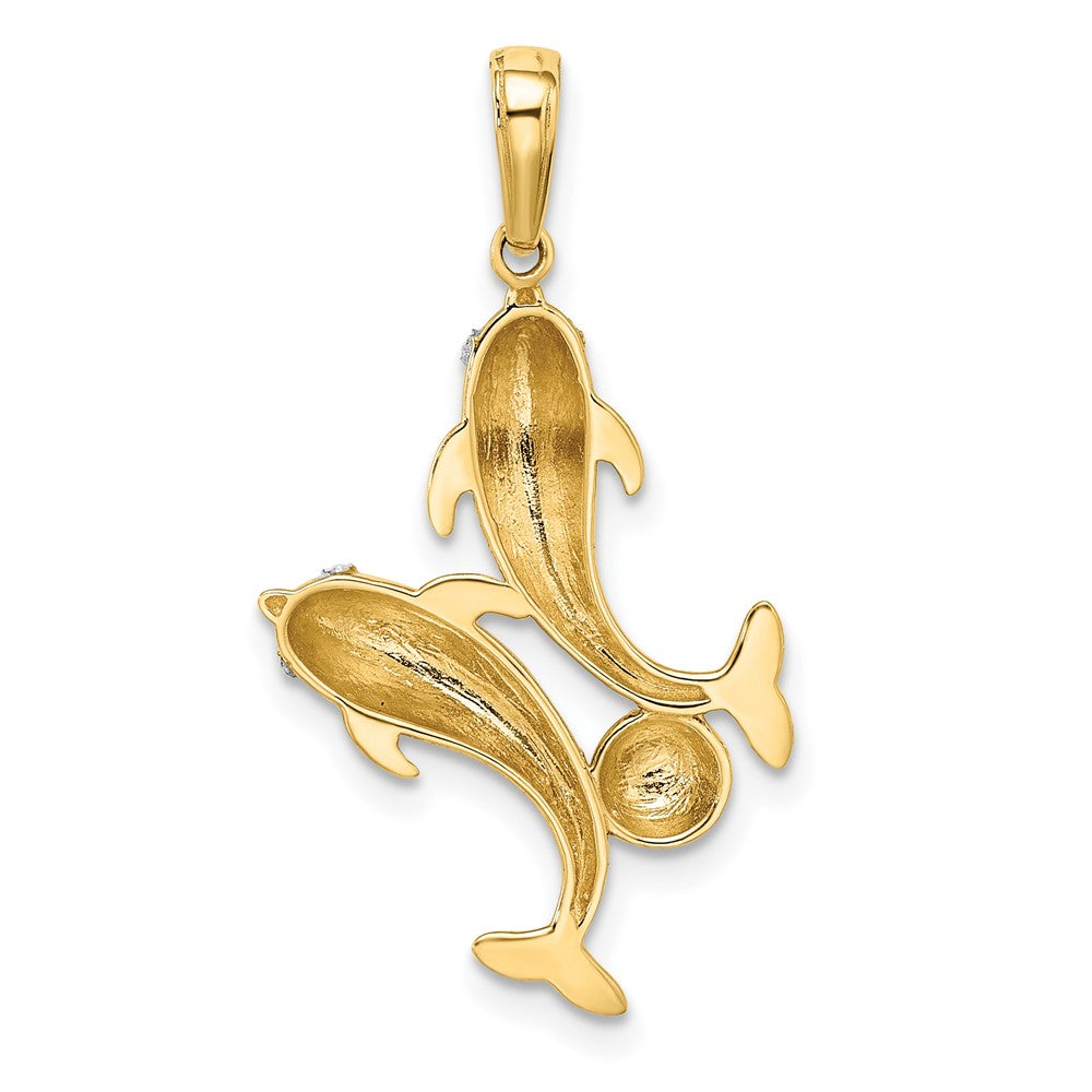 with Rhodium Two Dolphins with Ball Pendant - WBC