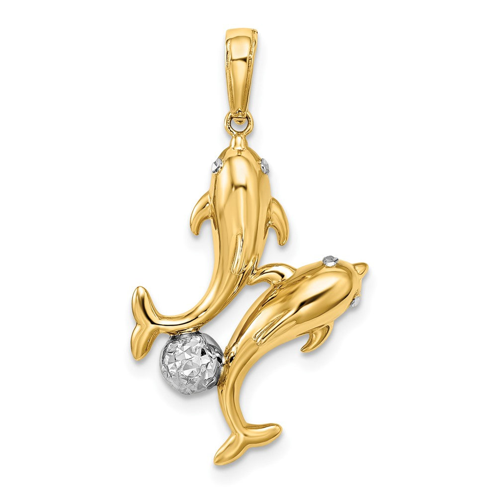 with Rhodium Two Dolphins with Ball Pendant - WBC