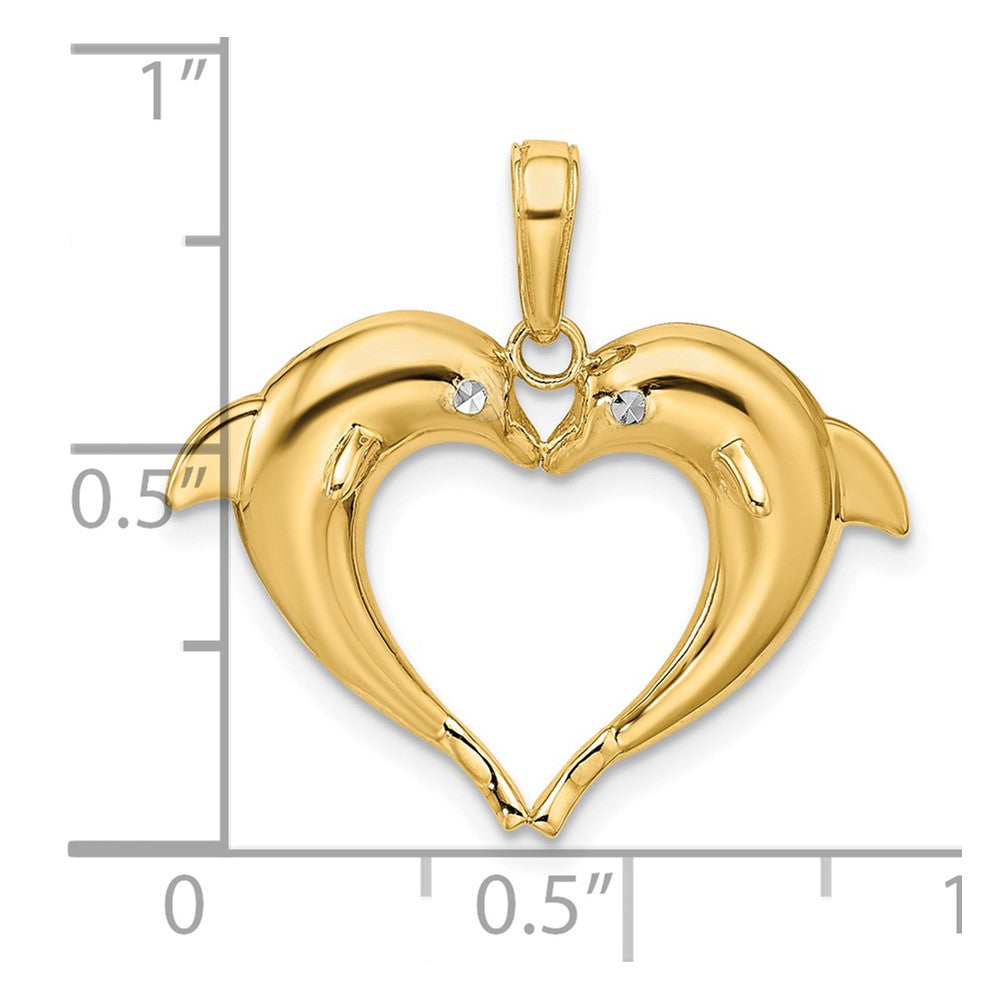 and Rhodium Double Dolphin Heart Pendant - WBC