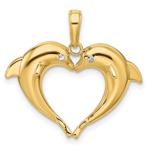 and Rhodium Double Dolphin Heart Pendant - WBC