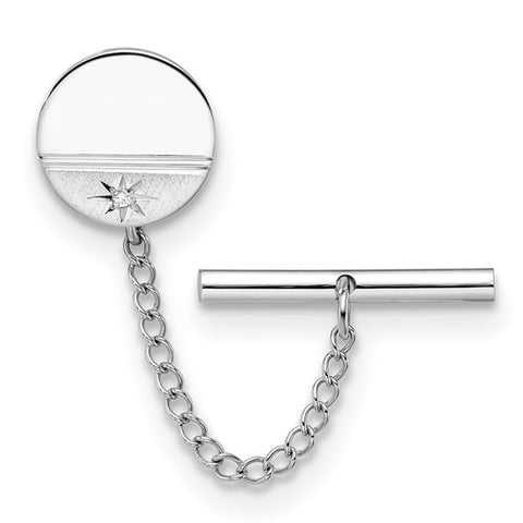 Kelly Waters Rhodium-plated .01 Ct. Diamond Polished and Satin Round Tie Tac with Safety Chain