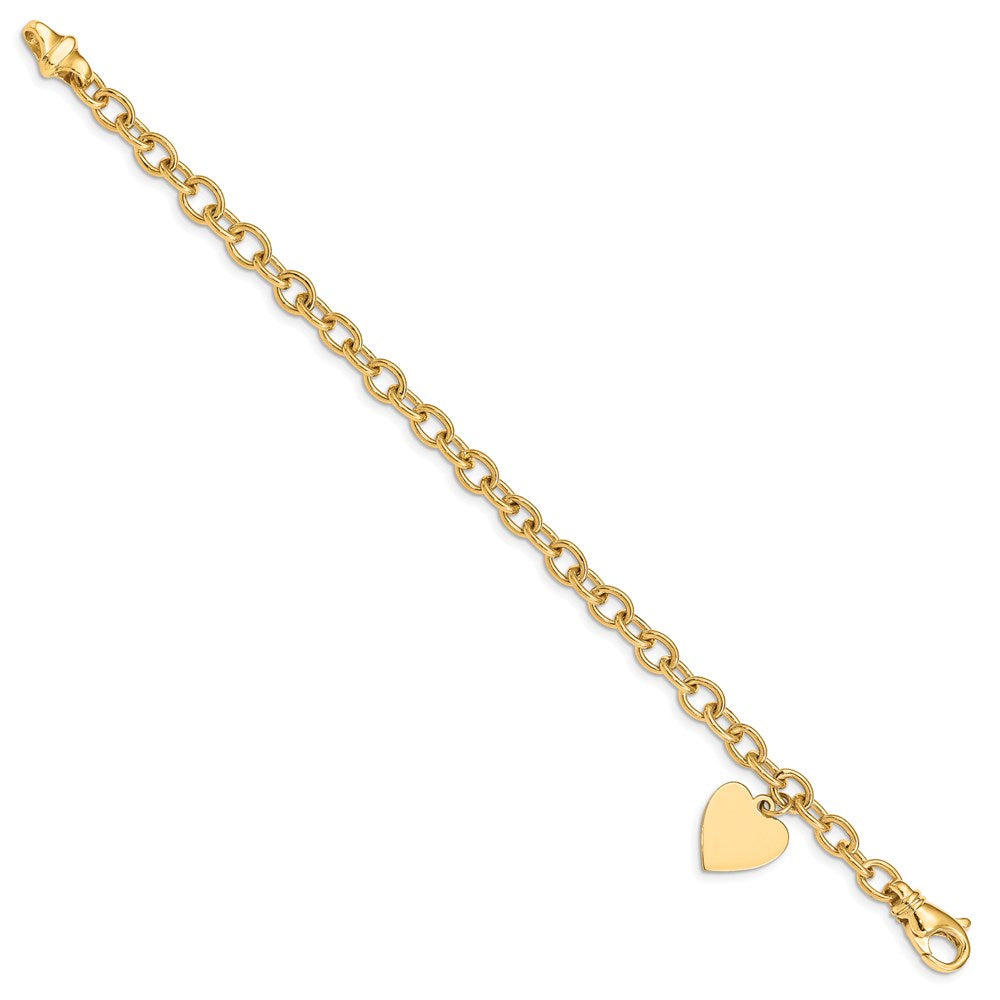 Engravable Solid Dangle Heart Charm and Solid Polished Link Bracelet - WBC