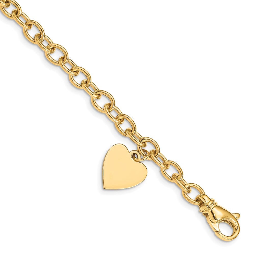 Engravable Solid Dangle Heart Charm and Solid Polished Link Bracelet - WBC