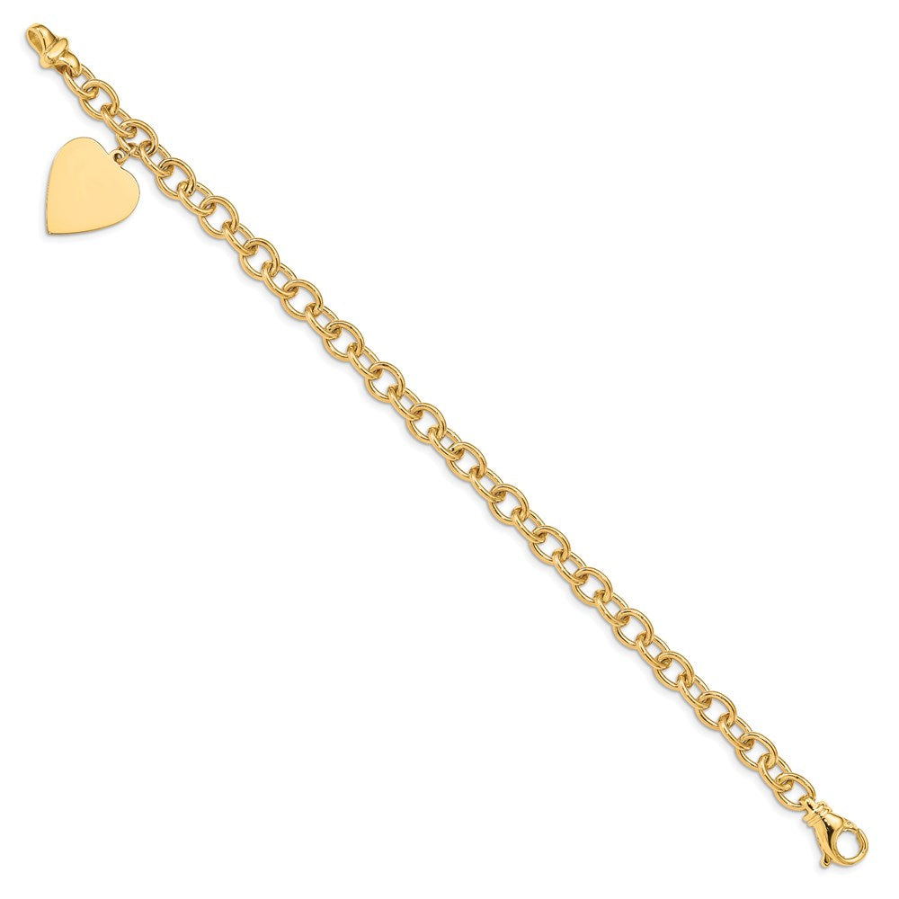 Engravable Solid Dangle Heart Charm and Solid Polished Link Bracelet - WBC