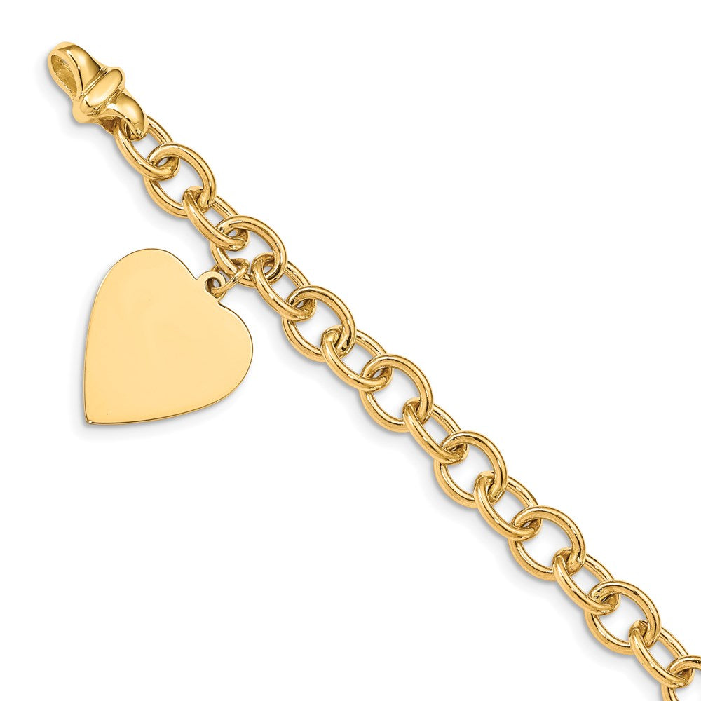Engravable Solid Dangle Heart Charm and Solid Polished Link Bracelet - WBC