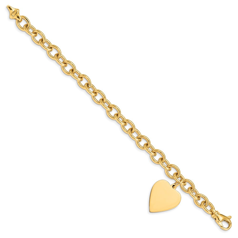 Engravable Solid Dangle Heart Charm and Solid Polished Link Bracelet - WBC