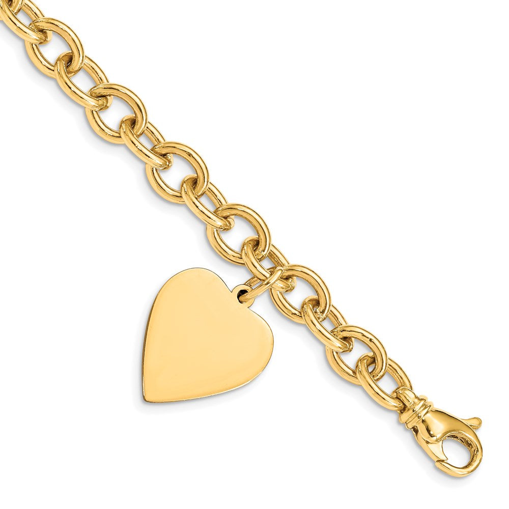 Engravable Solid Dangle Heart Charm and Solid Polished Link Bracelet - WBC