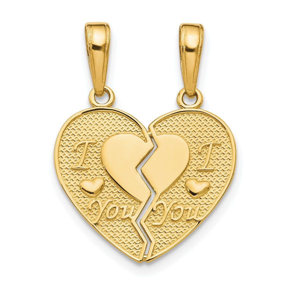 14K Gold I Love You 2-Piece Break-Apart Heart Charm, 16mm
