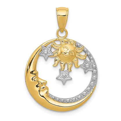 and Rhodium Diamond-cut Moon/Stars/Sun Pendant - WBC