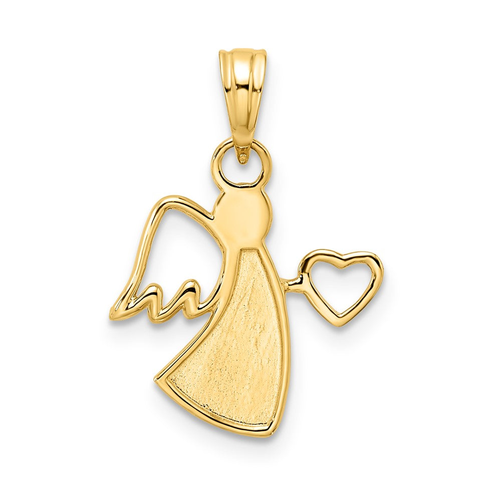 and Rhodium Diamond-cut Angel Holding Heart Pendant - WBC