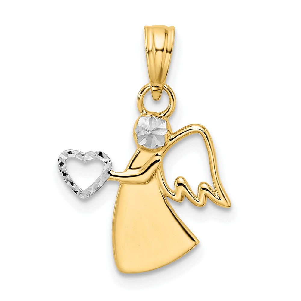 and Rhodium Diamond-cut Angel Holding Heart Pendant - WBC