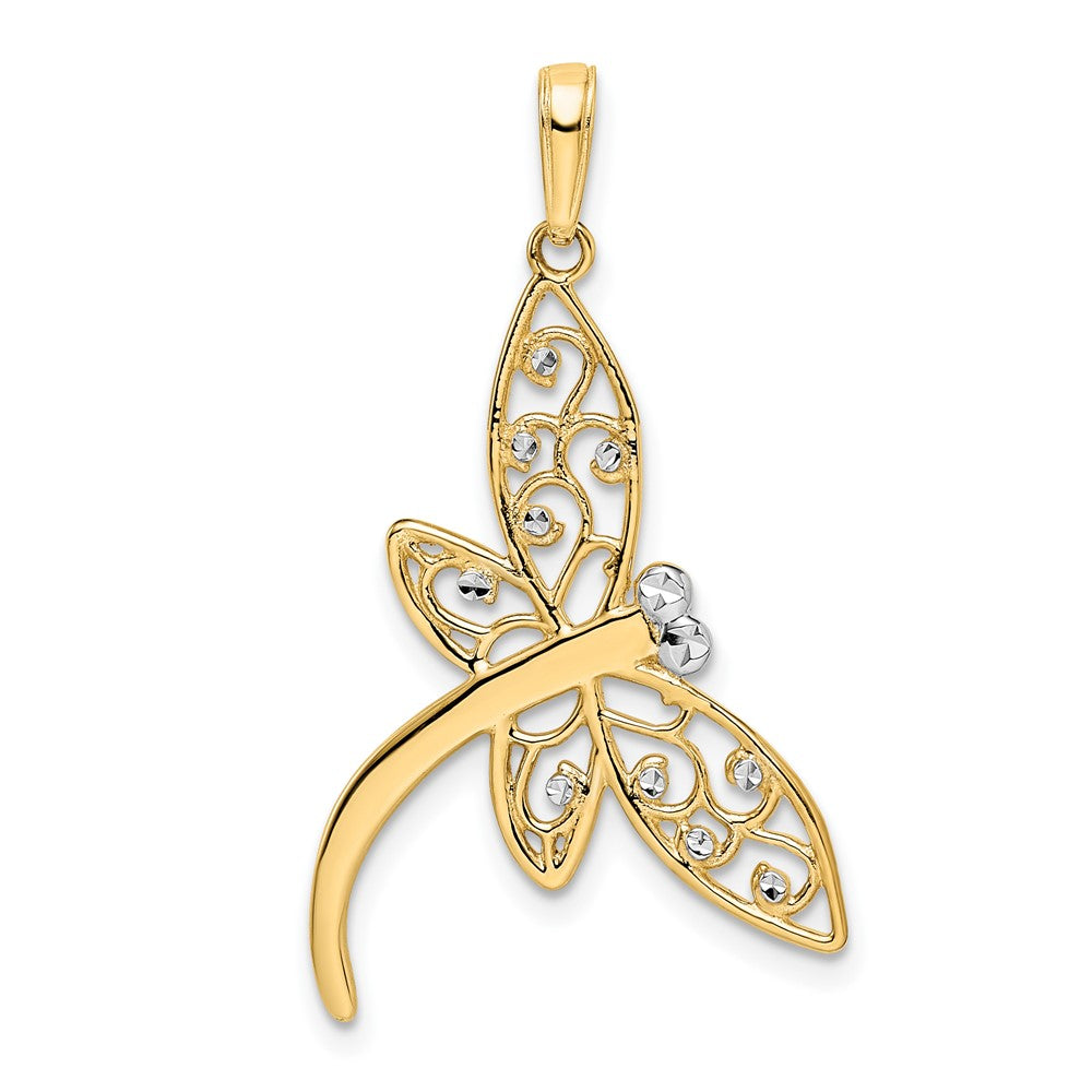 and Rhodium Diamond-cut Filigree Dragonfly Pendant - WBC
