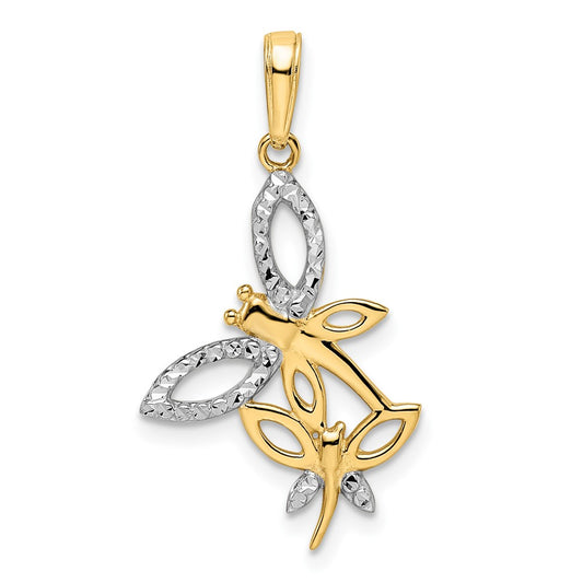 and Rhodium Diamond-cut Dragonflies Pendant - WBC