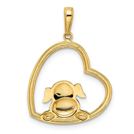 14K Gold Scruff Diamond-cut Puppy in Heart Pendant, Rhodium-Plated, 19.25mm