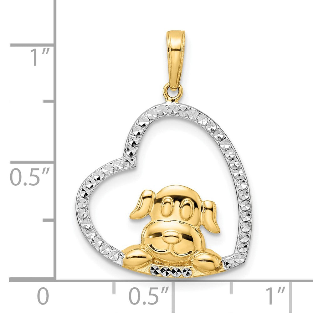 and Rhodium Diamond-cut Puppy in Heart Pendant - WBC
