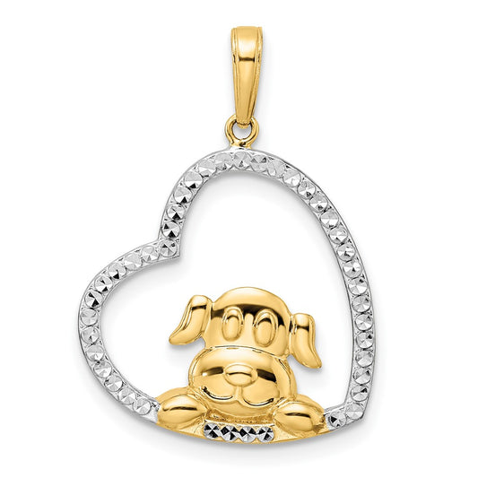 and Rhodium Diamond-cut Puppy in Heart Pendant - WBC
