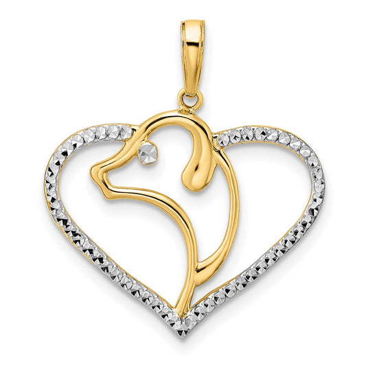 and Rhodium Diamond-cut Dog Head in Heart Pendant - WBC