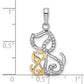 and Rhodium Diamond-cut Dog and Puppy Pendant - WBC