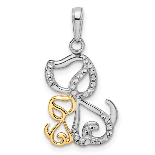 and Rhodium Diamond-cut Dog and Puppy Pendant - WBC