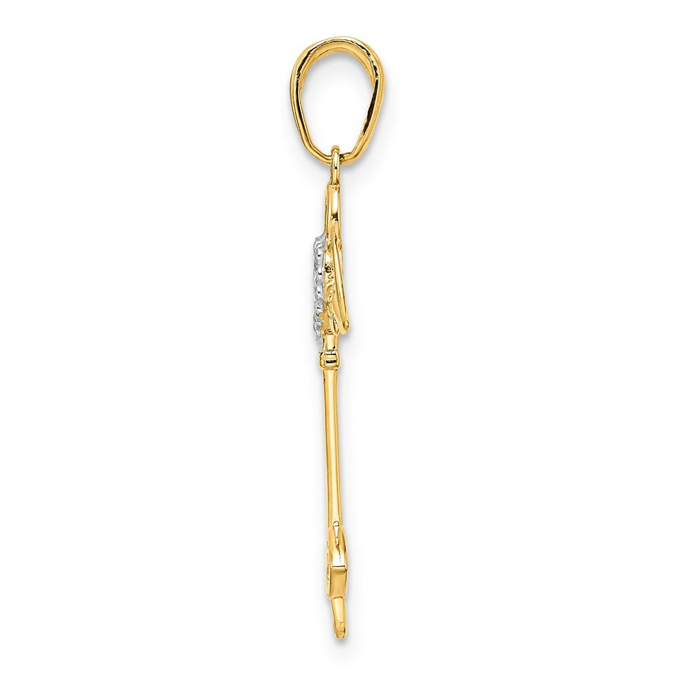 and Rhodium Diamond-cut Heart/Angel Wings Key Pendant - WBC