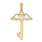 and Rhodium Diamond-cut Heart/Angel Wings Key Pendant - WBC