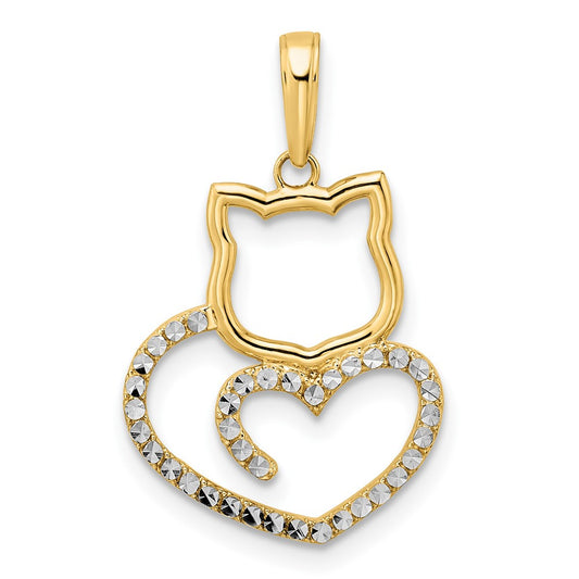 and Rhodium Diamond-cut Cat Heart Pendant - WBC