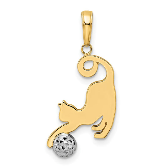 and Rhodium Diamond-cut Cat and Ball Pendant - WBC