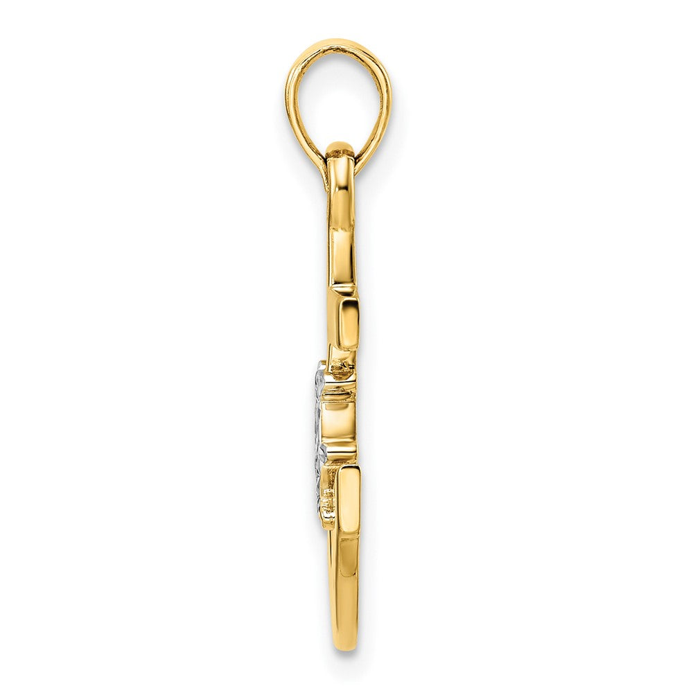 and Rhodium Diamond-cut Anchor and Ship's Wheel Pendant - WBC