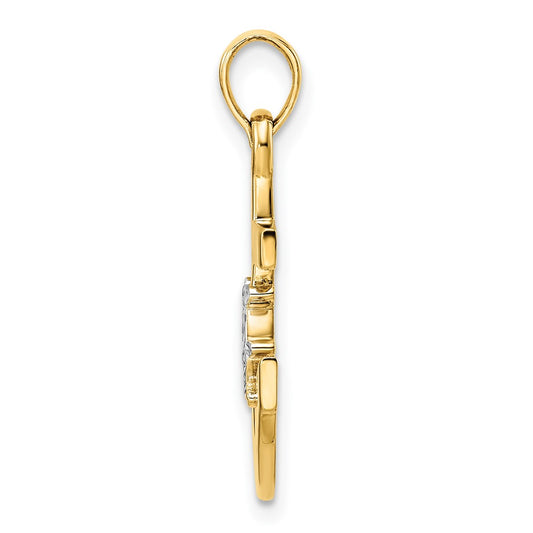 and Rhodium Diamond-cut Anchor and Ship's Wheel Pendant - WBC