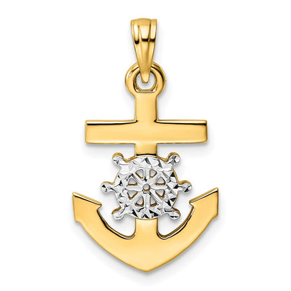 and Rhodium Diamond-cut Anchor and Ship's Wheel Pendant - WBC