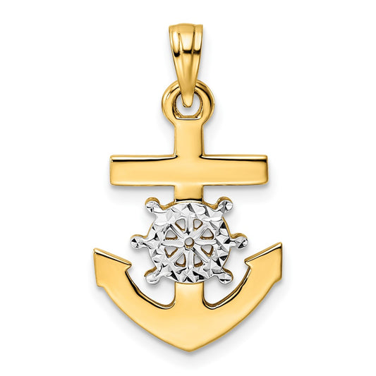 and Rhodium Diamond-cut Anchor and Ship's Wheel Pendant - WBC