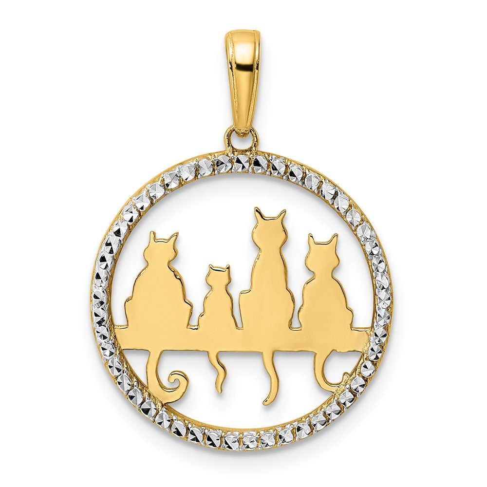 and Rhodium Diamond-cut Cats Sitting on Bench Pendant - WBC