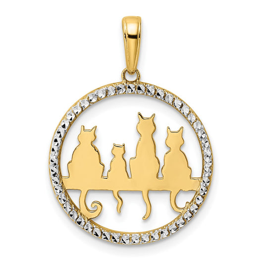and Rhodium Diamond-cut Cats Sitting on Bench Pendant - WBC
