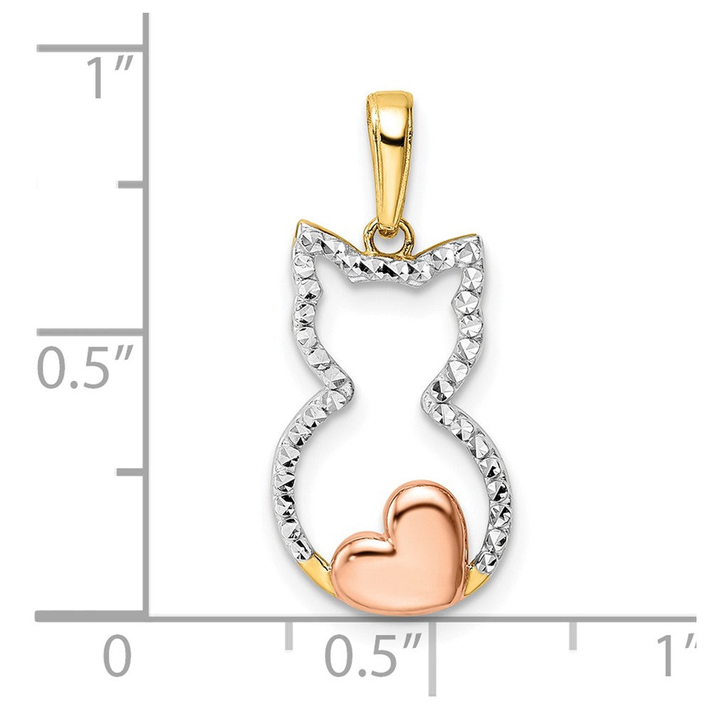 and and Rhodium Diamond-cut Cat with Heart Pendant - WBC