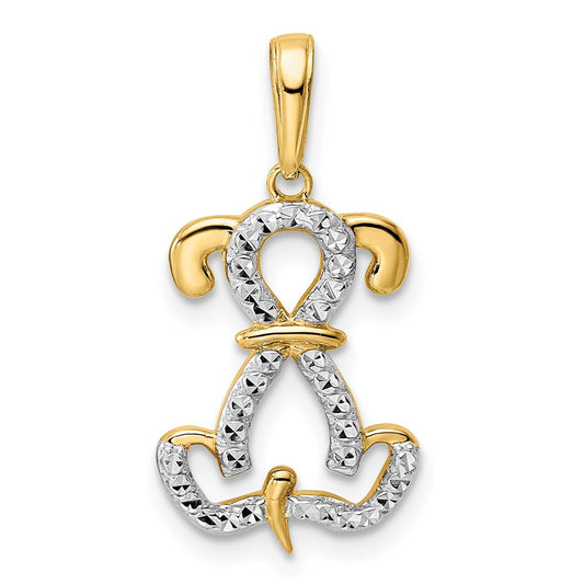 and Rhodium Diamond-cut Sitting Puppy Pendant - WBC